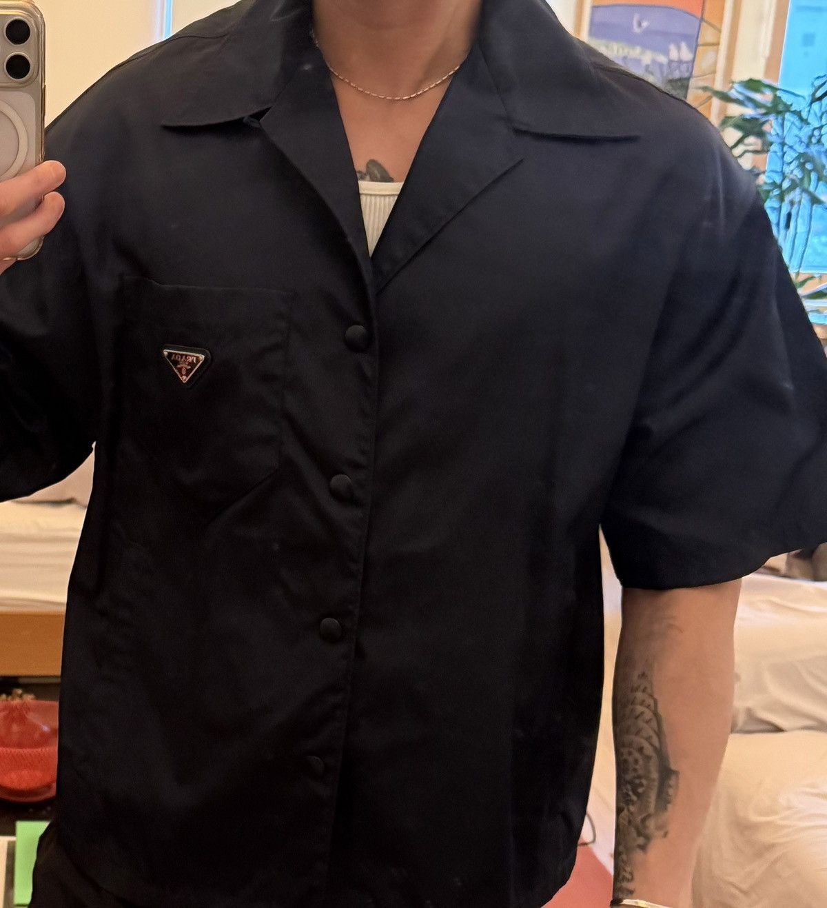 Prada Navy Renylon Bowling Shirt Size US M / EU 48-50 / 2 - 3 Thumbnail