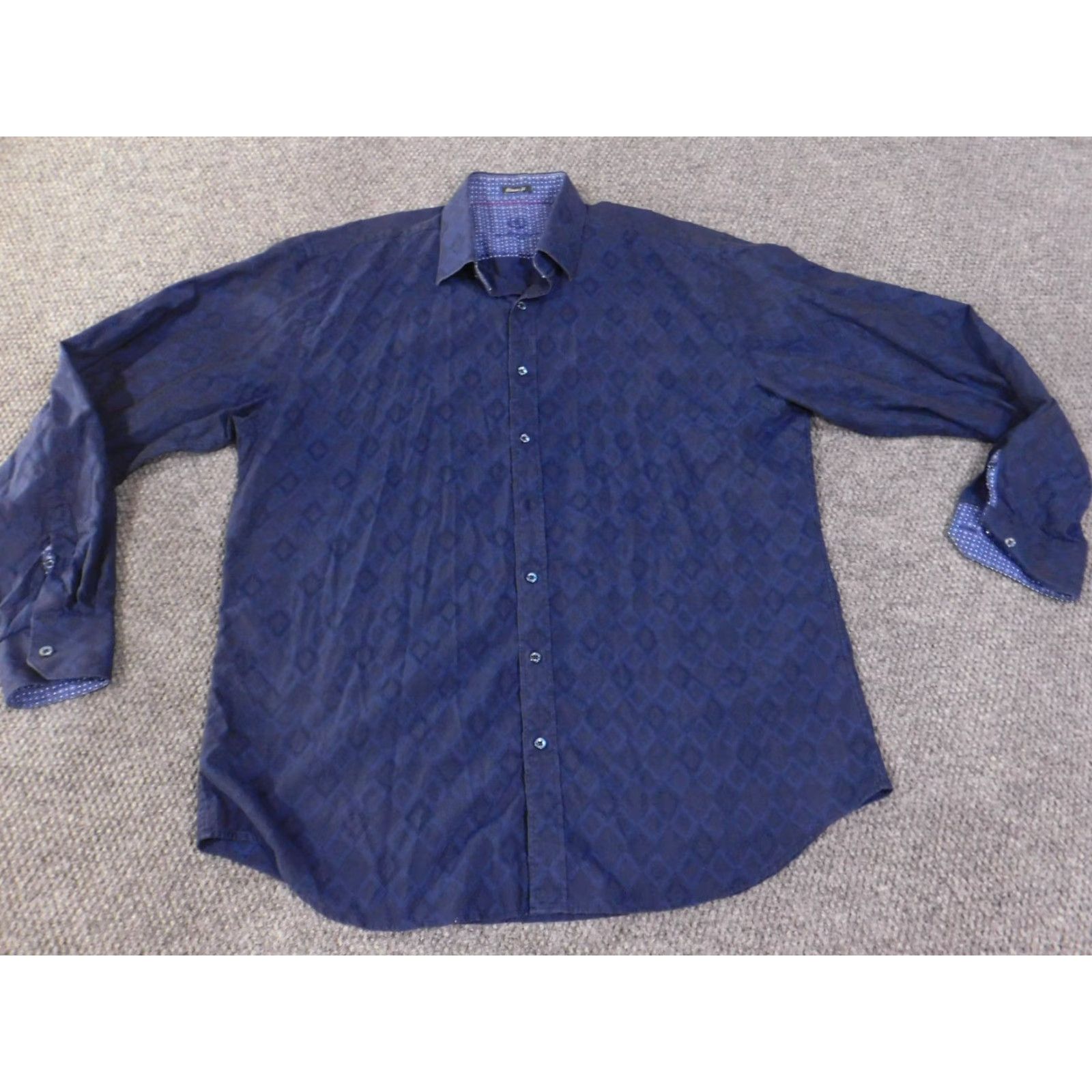 BUGATCHI Bugatchi Uomo Button-Up Shirt 2XL Blue Geometric Classic Fit Mens Long Sleeve Collared Button Down Casual Cotton Size US XXL / EU 58 / 5 - 5 Thumbnail
