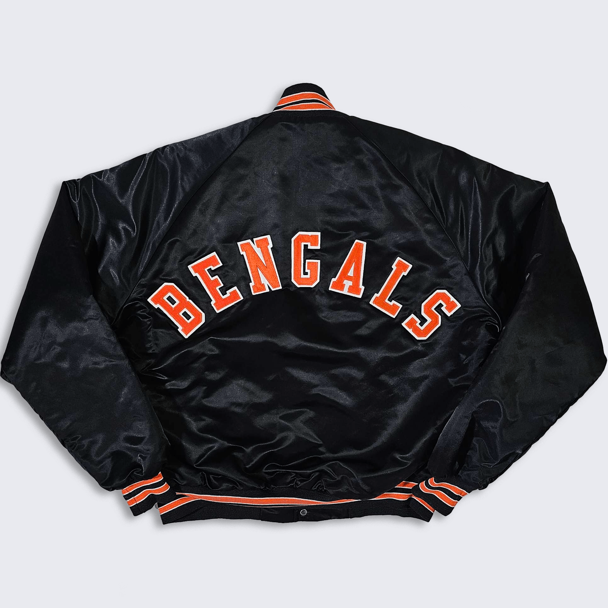 image of Bomber Jacket x Chalk Line Cincinnati Bengals Vintage 80's Chalk Line Satin Jacket in Black Orange 