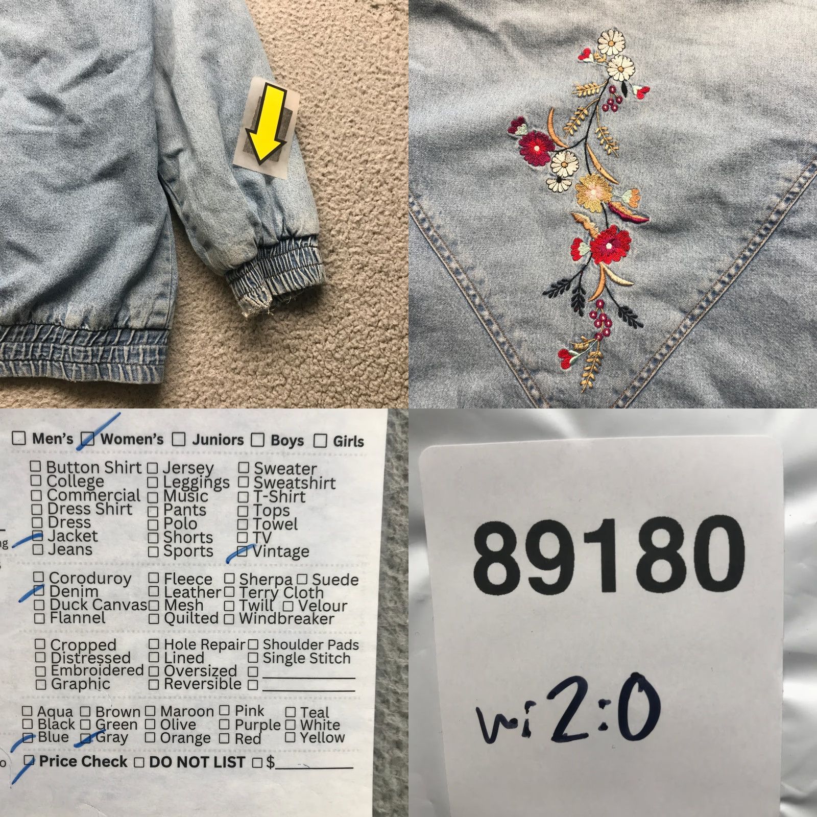 Blair VINTAGE Blair Denim Quilted Lined Floral Flower Jacket Womens M Blue Gray Zip Pockets Embroidered 90s 80s Flower Casual Party/Cocktail Jacket Womens Size M / US 6-8 / IT 42-44 - 8 Thumbnail