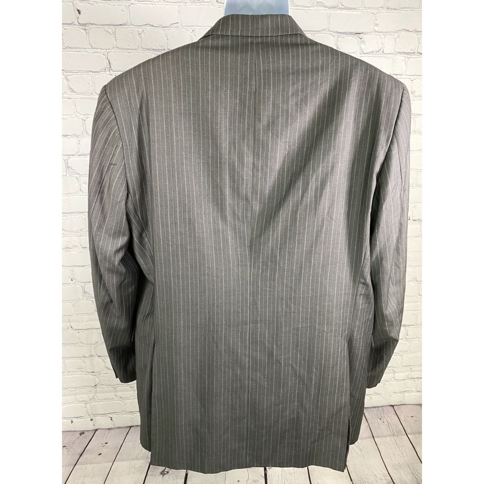 Vintage Angelo Rossi Gray Striped 3 Button Jacket Blazer 44L Suit Jacket Men Size 44R - 4 Thumbnail