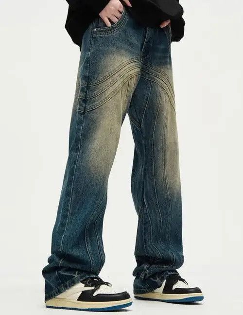 Japanese Brand × Jean Y2K Painted Circle Striped Baggy Jeans Size US 33 - 3 Thumbnail