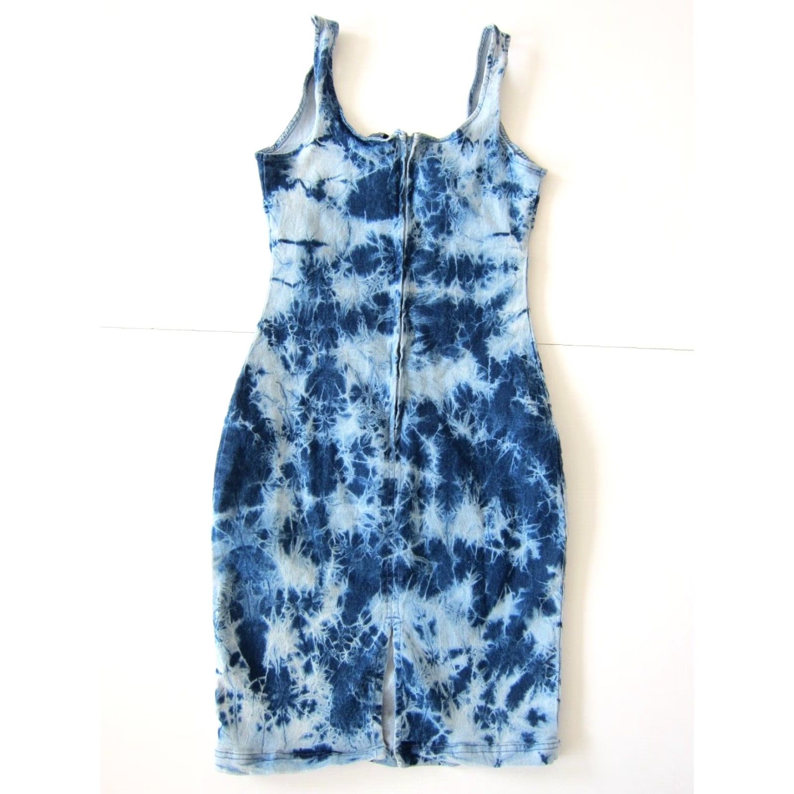 Vintage Derek Heart Blue Tie Dye Cotton Stretch Denim Tank Dress S Size 28" / US 6 / IT 42 - 2 Thumbnail