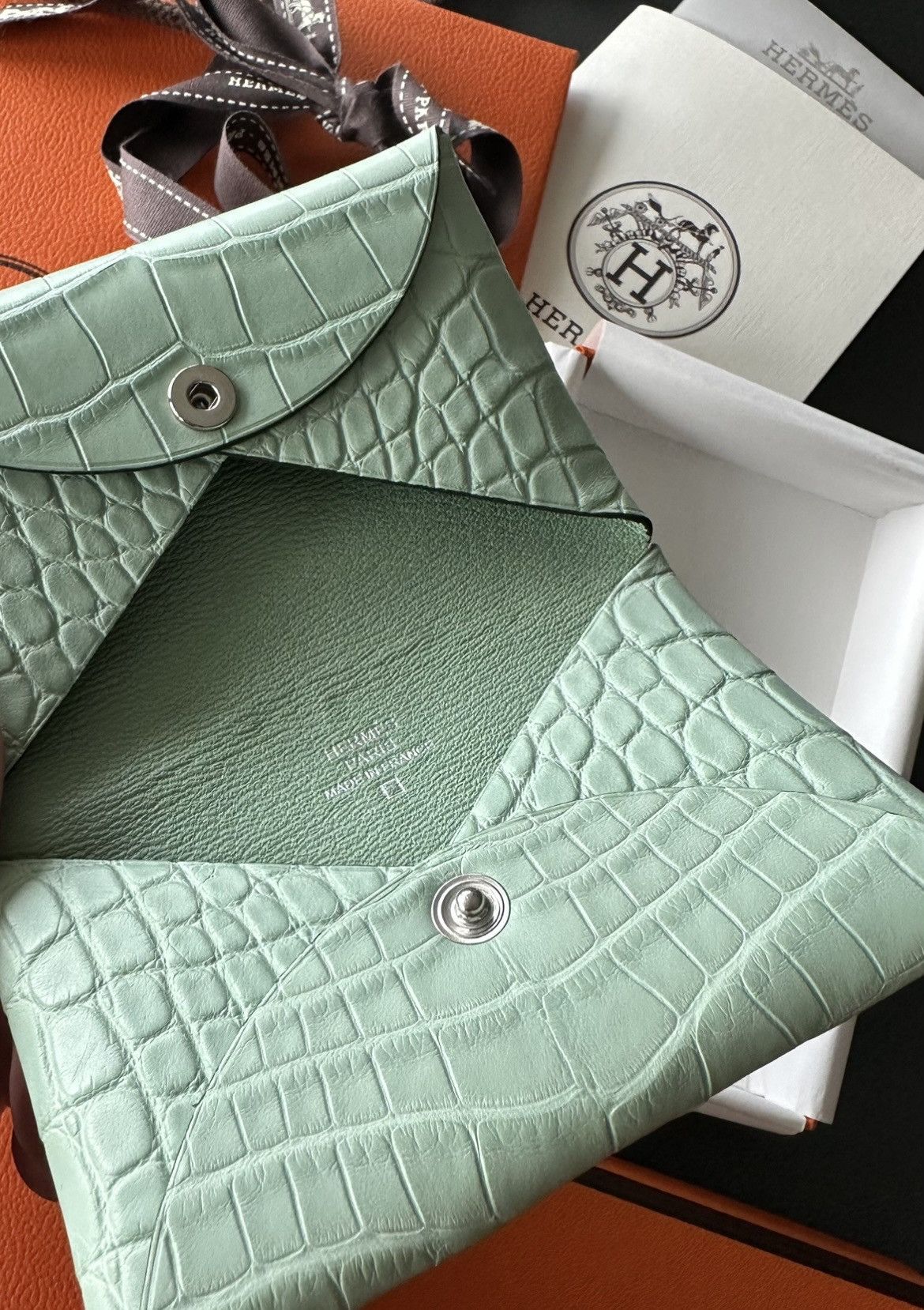Hermes Super Rare Brand New Hermes Matte Croc 🐊 Calvi Wallet Size ONE SIZE - 3 Thumbnail