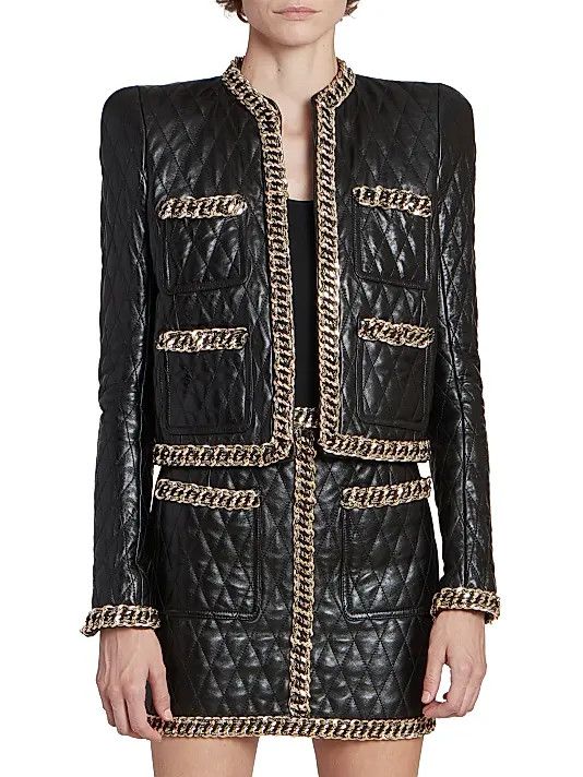 Balmain o1s1wg110825 Quilted Leather Chain Jacket in Black Size XL / US 12-14 / IT 48-50 - 2 Thumbnail