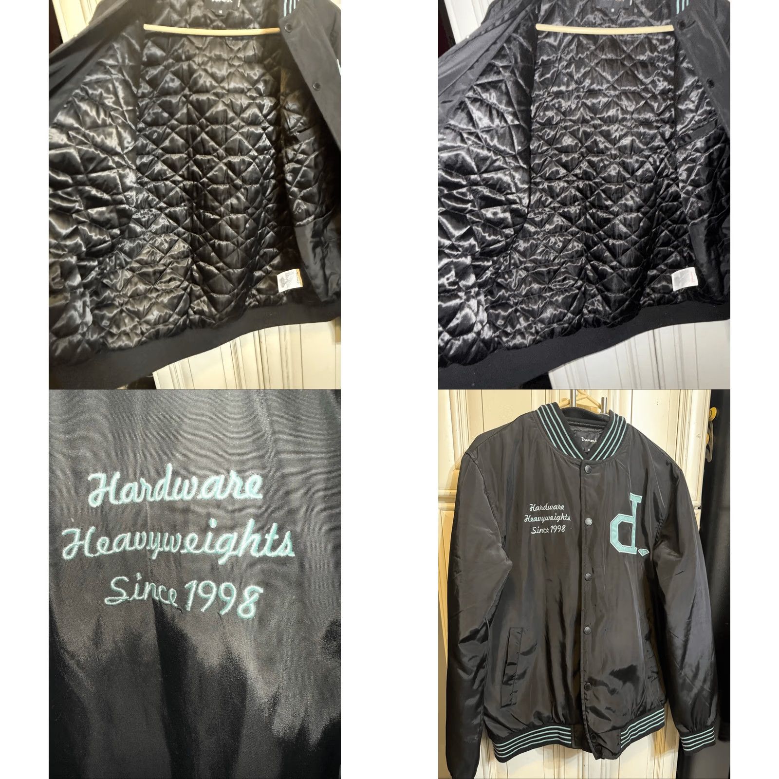Vintage Diamond Men's Varsity Jacket Shirt Jacket Stripe Snap Button Quilted Lined Black Green Medium Size US M / EU 48-50 / 2 - 9 Thumbnail