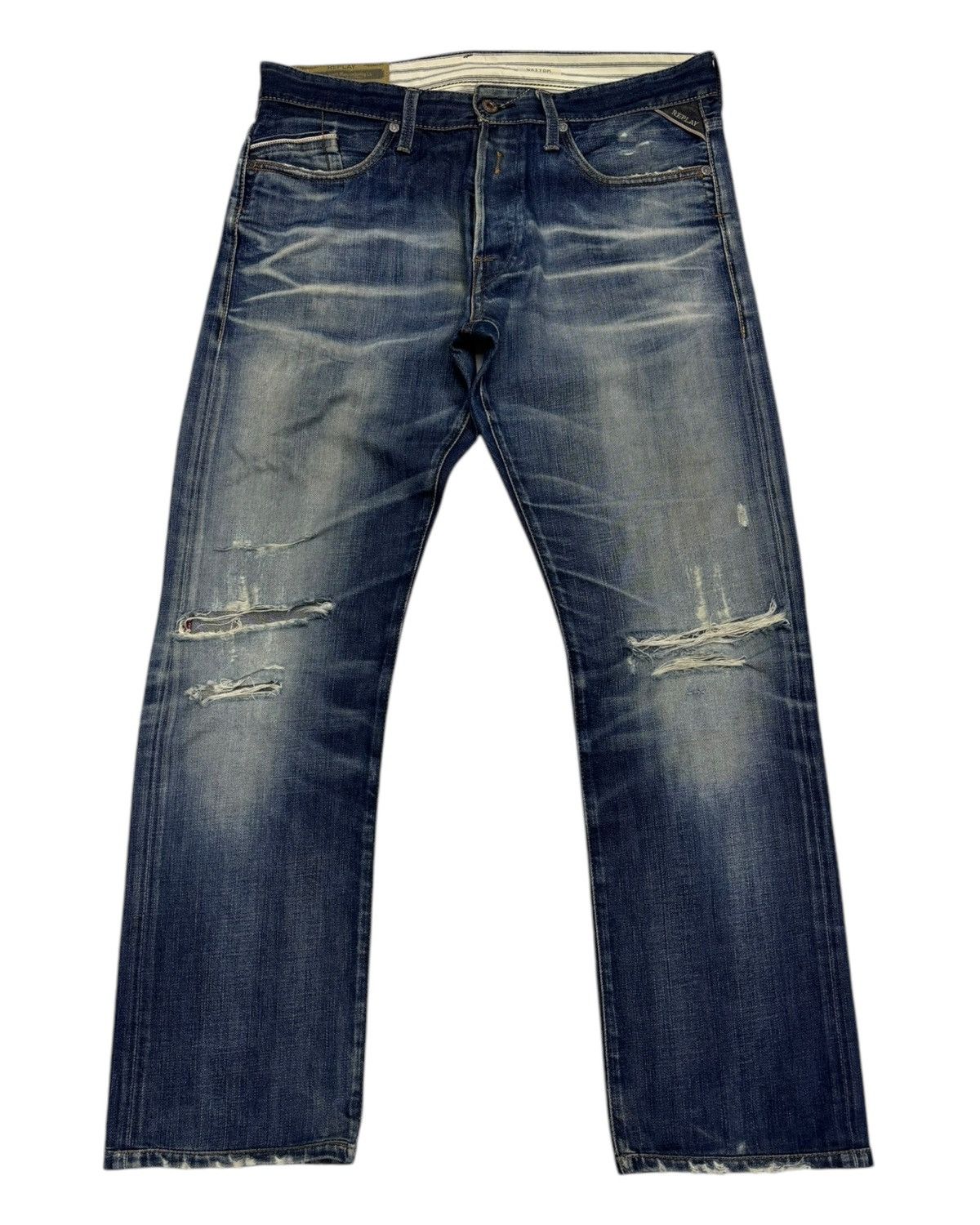 If Six Was Nine Vintage Distressed Denim Replay Selvedge Ripped Jeans Size US 35 - 1 Thumbnail
