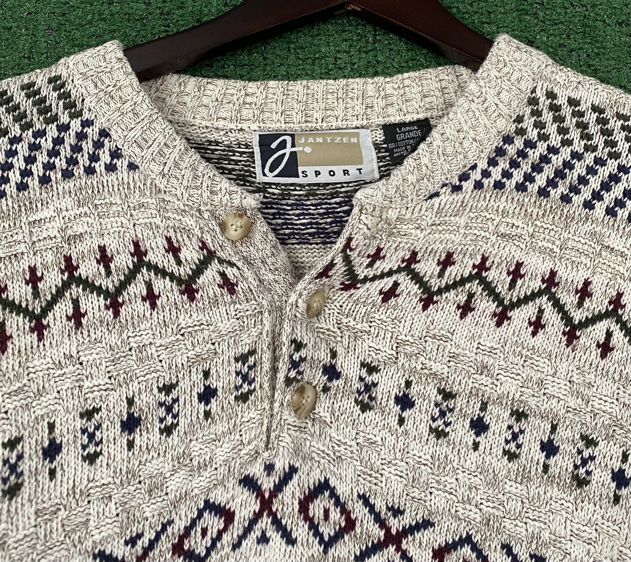 Jantzen 90’s Jantzen Sport Knit Henley Fair Isle Sweater Large Size US L / EU 52-54 / 3 - 2 Thumbnail