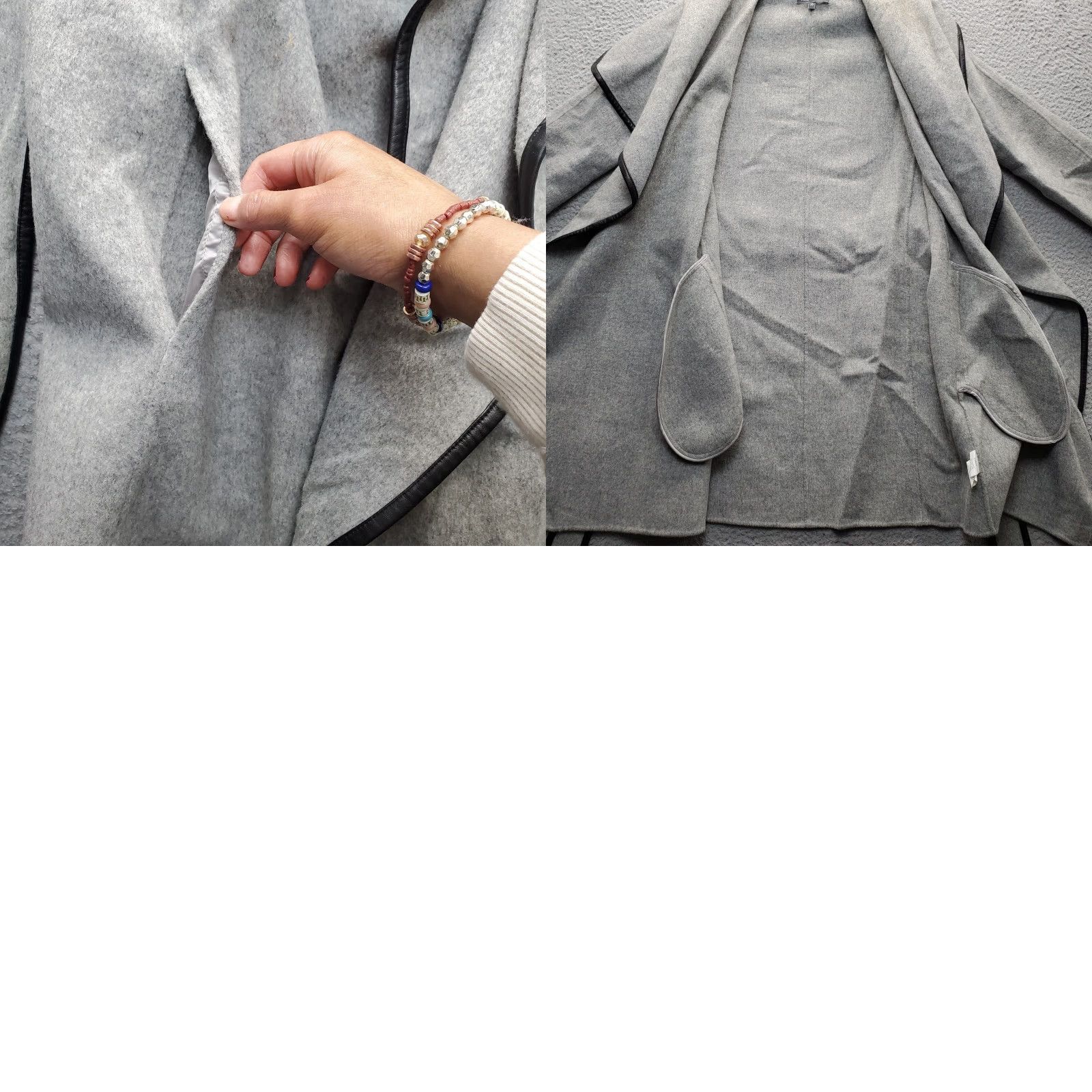 Vince Vince Wrap Coat Womens XS Gray Wool Blend Leather Trim Belted Waist Drape Front Size XS / US 0-2 / IT 36-38 - 9 Thumbnail