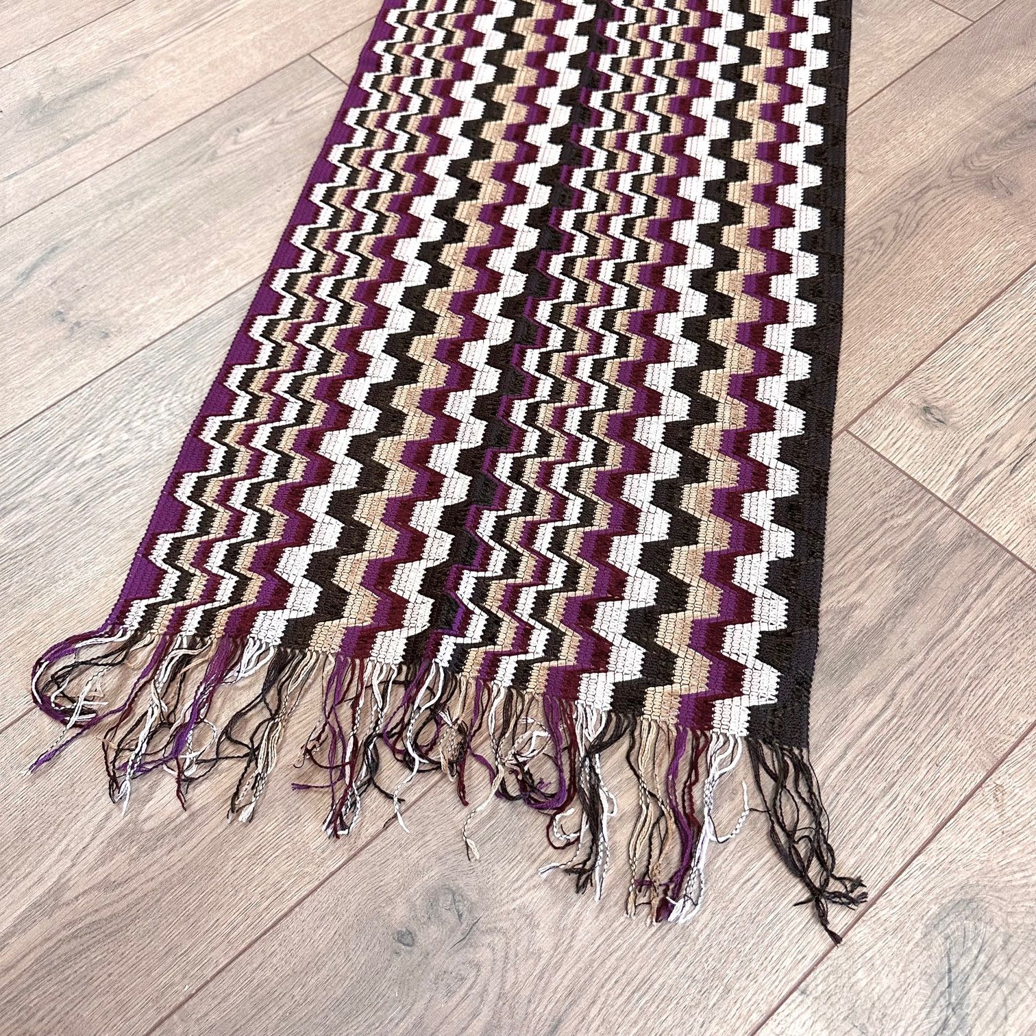 Missoni Missoni Purple Beige Zigzag Chenille Scarf Size ONE SIZE - 10 Thumbnail