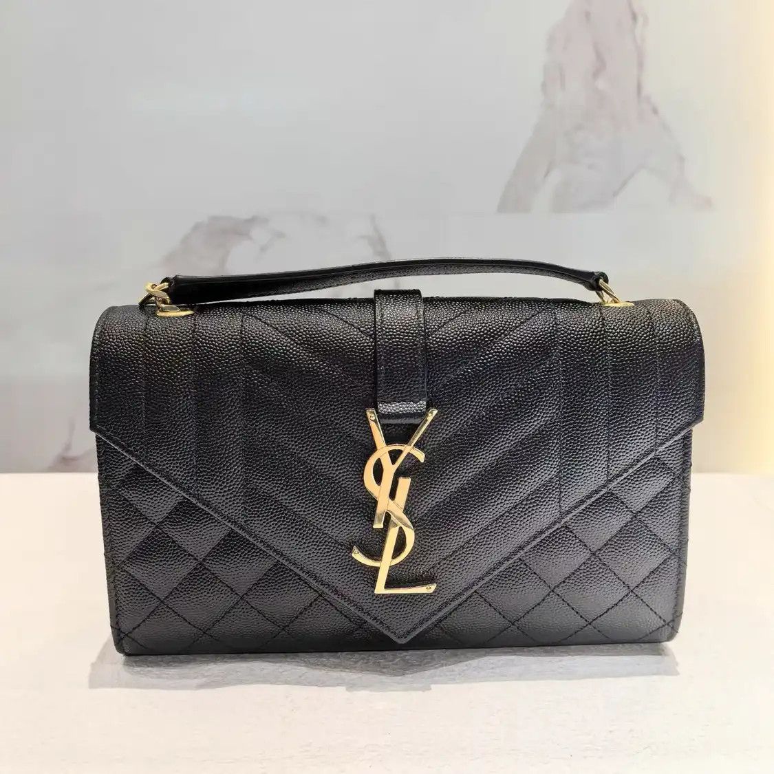 Saint Laurent Paris Saint Laurent Paris YSL ENVELOPE Small black cowhide leather quilted Vflap bag c Size ONE SIZE - 1 Thumbnail