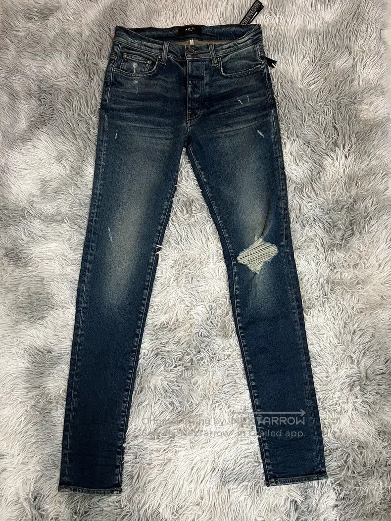 Amiri Amiri Single knee destroyed dark blue destroyed denim pant Size US 30 / EU 46 - 1 Thumbnail