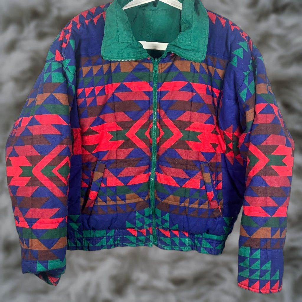 Vintage VINTAGE Andy Johns Jacket Mens M Blue Green Reversible Southwestern Puffer Jacket Size US M / EU 48-50 / 2 - 1 Thumbnail