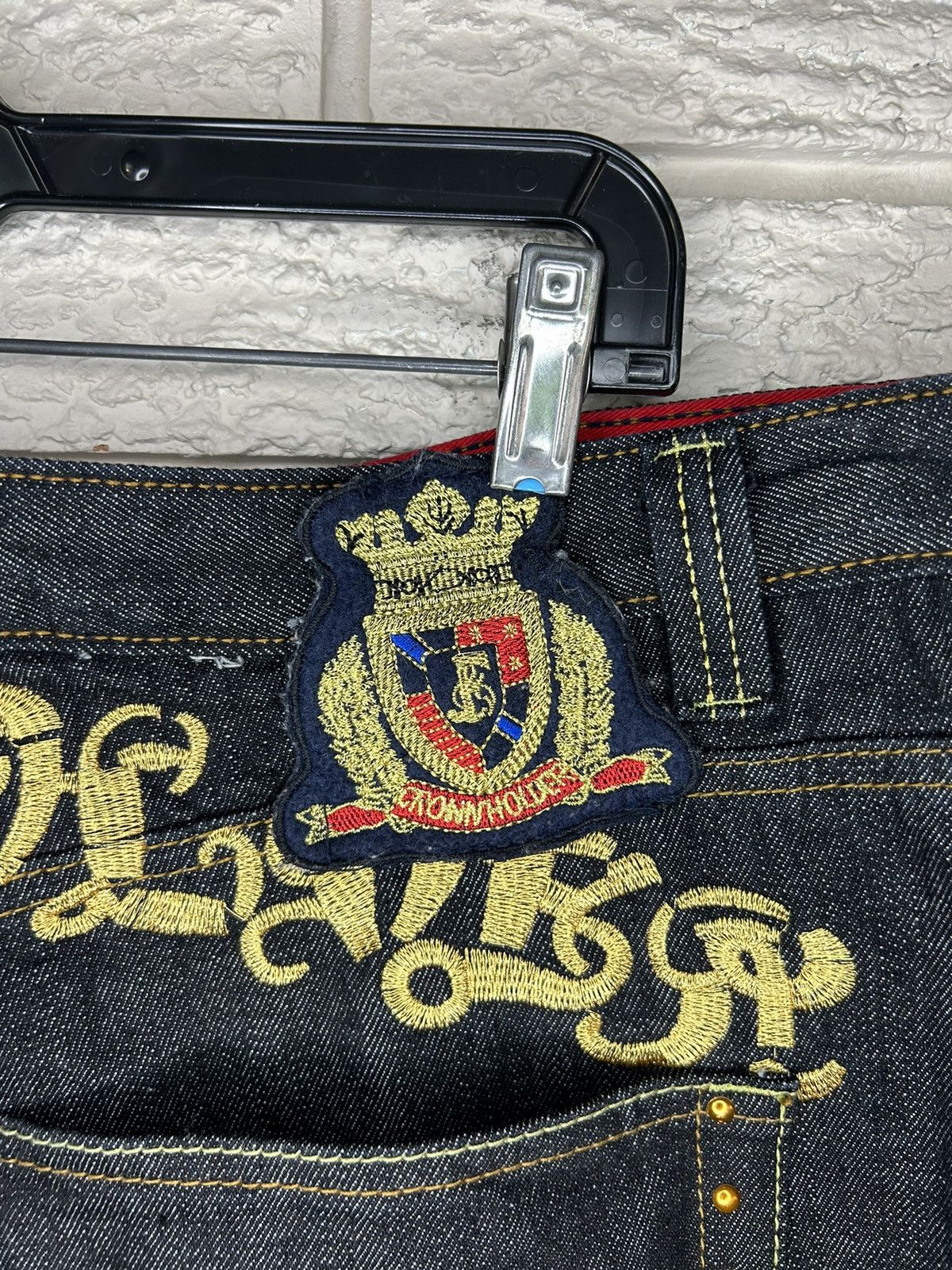 Japanese Brand Vintage Crown Holder Embroidered Studded Baggy Skater Jeans Size US 38 / EU 54 - 5 Thumbnail
