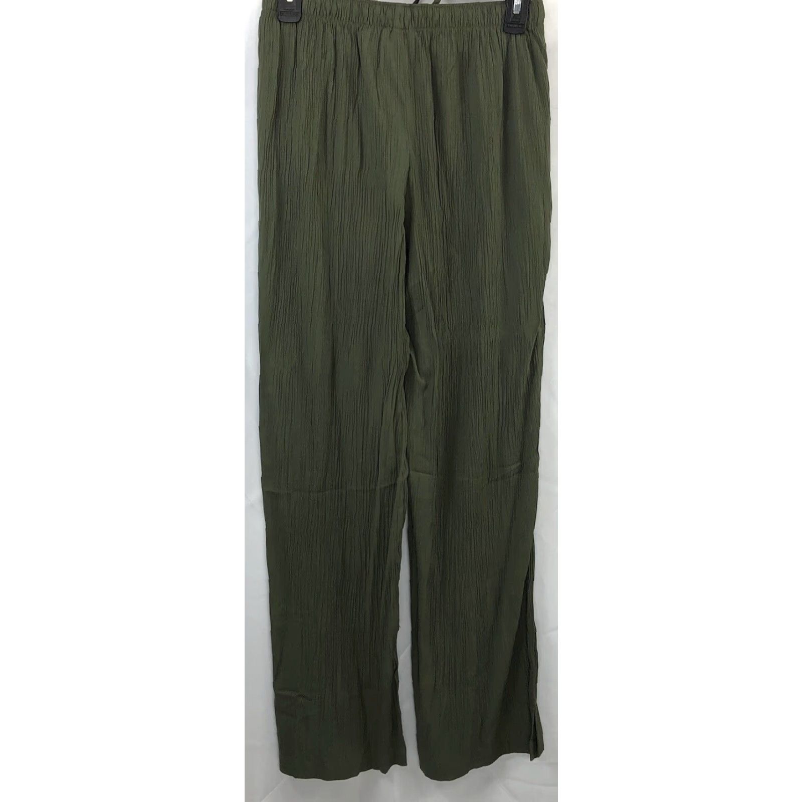 Vintage Jaclyn Smith Crepe Pants S Green Straight Leg 26" Elastic Waist Drawstring Lounge Size 28" / US 6 / IT 42 - 2 Thumbnail