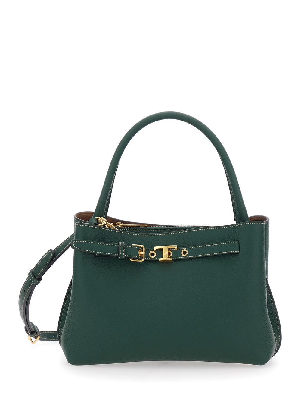 Tod's Small 'T-String' Handbag with Adjustable and Removable Shoulder Strap and Strap with Buckle on the Front in Green Hammered Leather for Women Size ONE SIZE - 1 Thumbnail