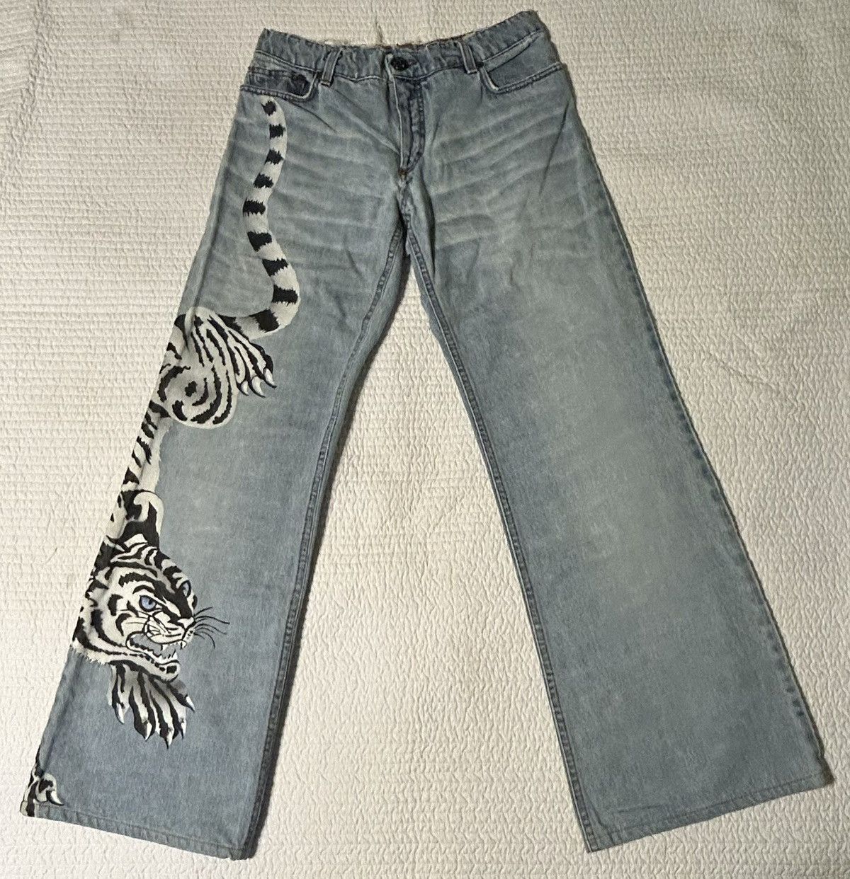 Roberto Cavalli ONE OF A KIND 2004 Runway Archive Hand Painted White Tiger Size US 29 - 3 Thumbnail