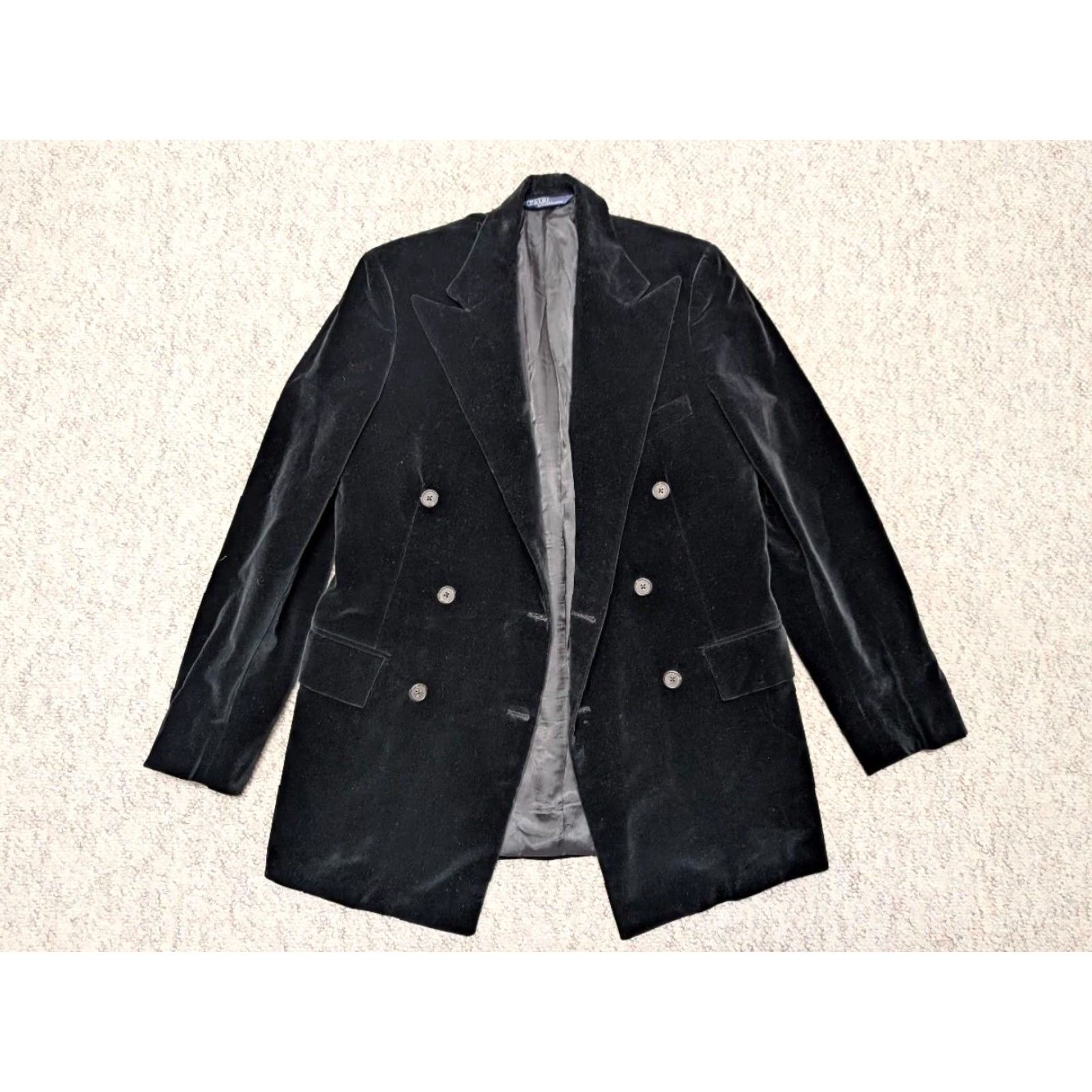 Polo Ralph Lauren VINTAGE Polo by Ralph Lauren Blazer Men Velvet 36 Black Two-Button Double-Breasted Peak Lapel Smoking Jacket 1970s Analysis Size US M / EU 48-50 / 2 - 4 Thumbnail