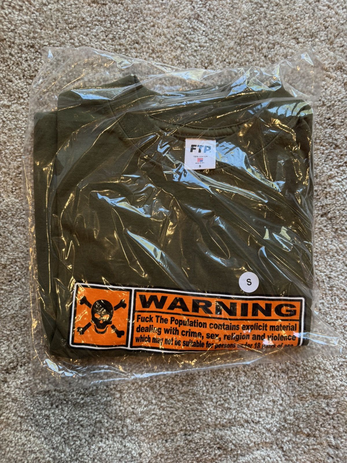 Fuck The Population FTP WARNING TEE (OLIVE) Size US S / EU 44-46 / 1 - 2 Thumbnail
