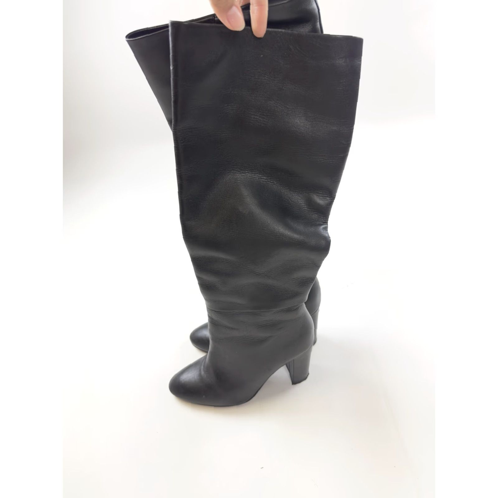 Vintage Witchery Knee High Boots Women’s 38 Black Leather Riding Boot Buckle Zip Adjustable Strap Block Heel Womens Size US 8 / IT 38 - 2 Thumbnail