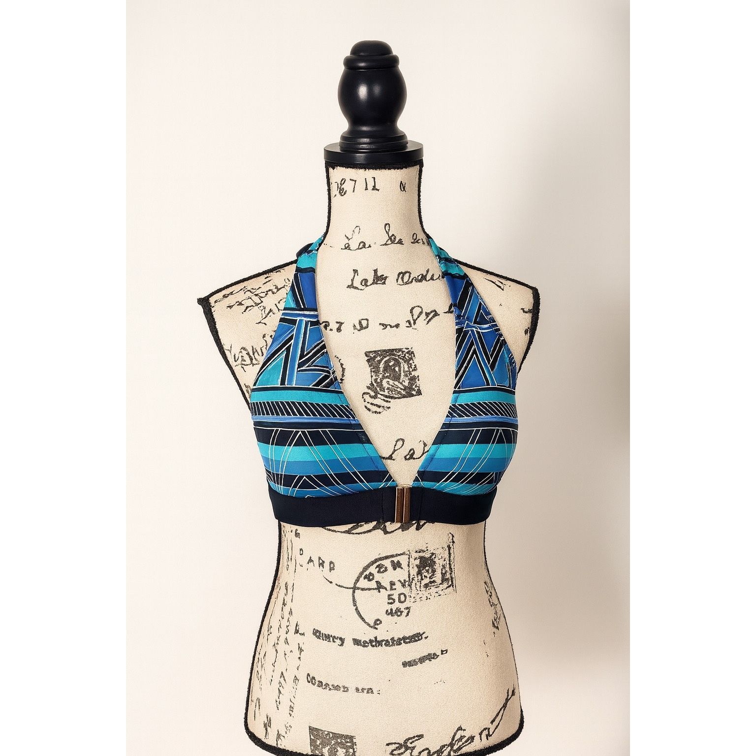 Other La Blanca Blue & Black Geometric Halter Bikini Top – Women’s Size ONE SIZE - 4 Thumbnail