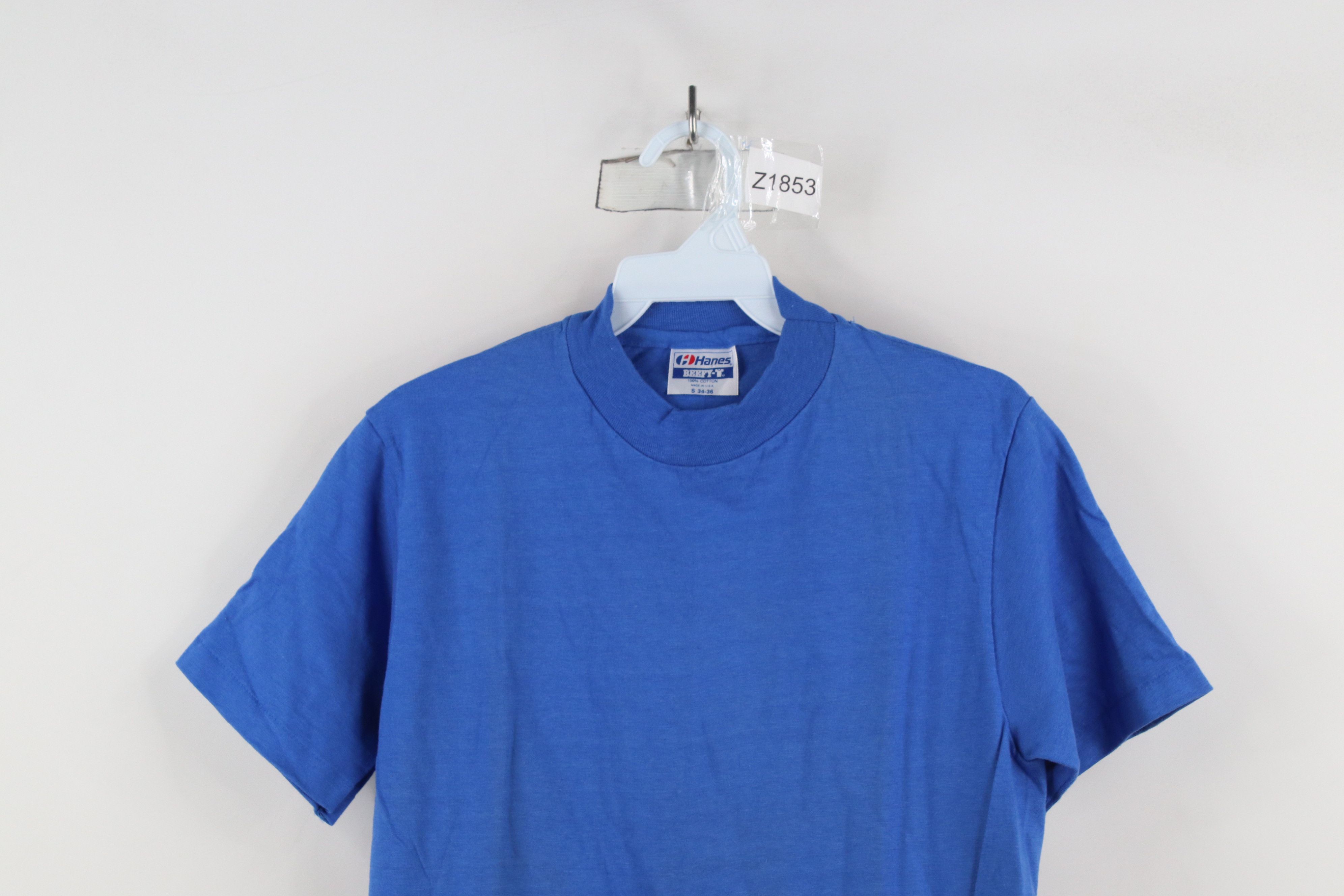 Hanes × Vintage Vintage 80s 90s Hanes Beefy Blank Cotton T-Shirt Blue USA Size US S / EU 44-46 / 1 - 2 Thumbnail