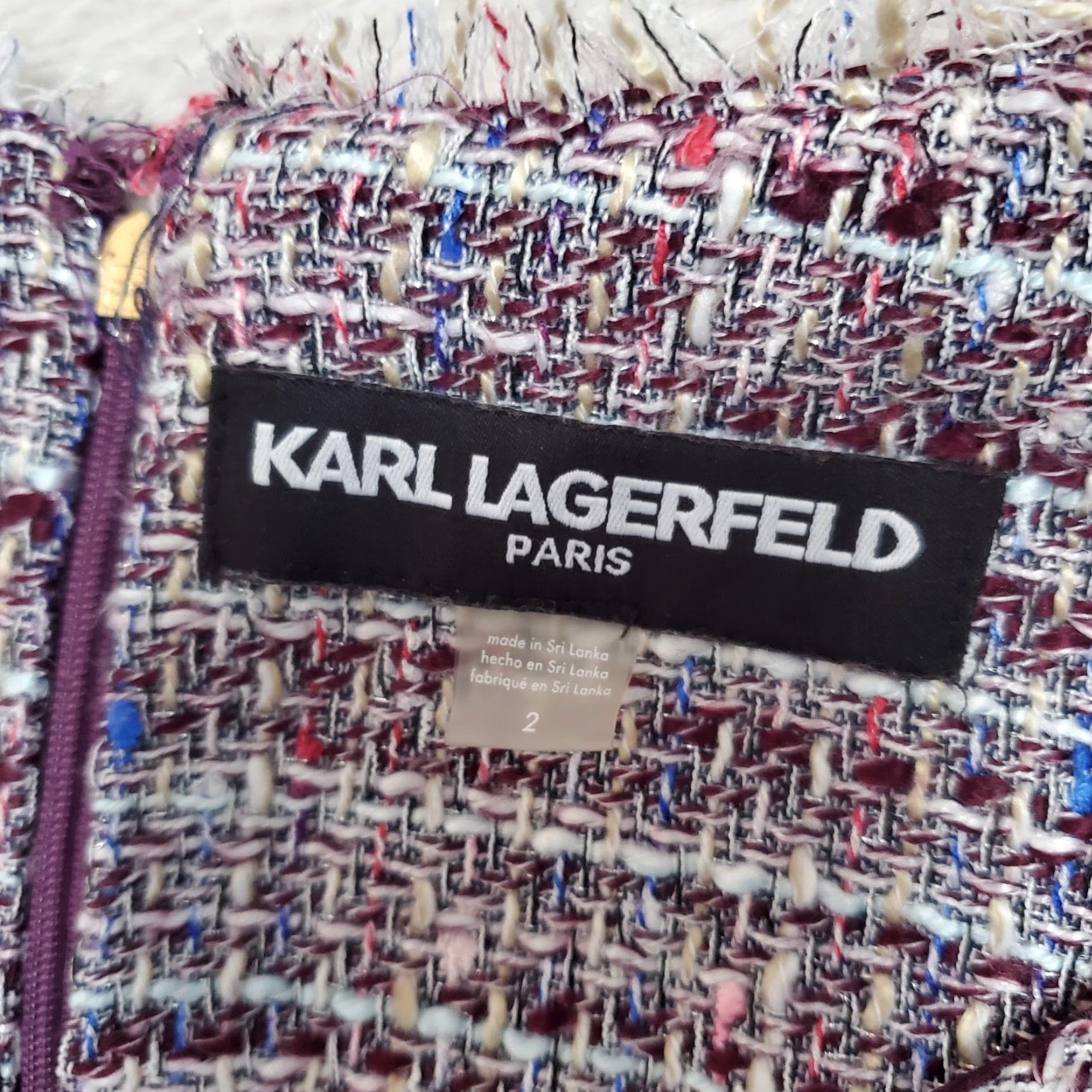 Karl Lagerfeld Karl Lagerfeld Dress Women 2 Purple Fringe Tweed Sheath Knee Length Zipper Back Lined Cap Sleeve V-Neck Size XS / US 0-2 / IT 36-38 - 4 Thumbnail