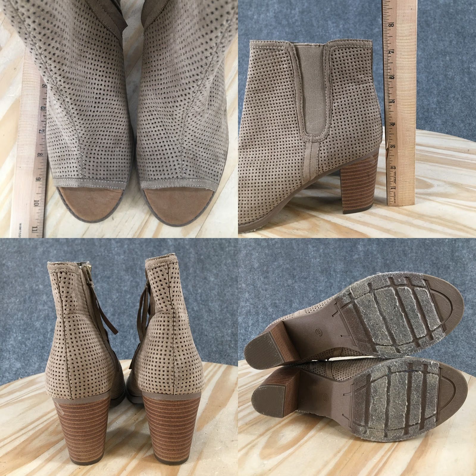 Vintage Maurices Boots Womens 10 M Ginger Chelsea Tan Fabric Perforated Peep Toe Block Size US 8 / IT 38 - 8 Thumbnail