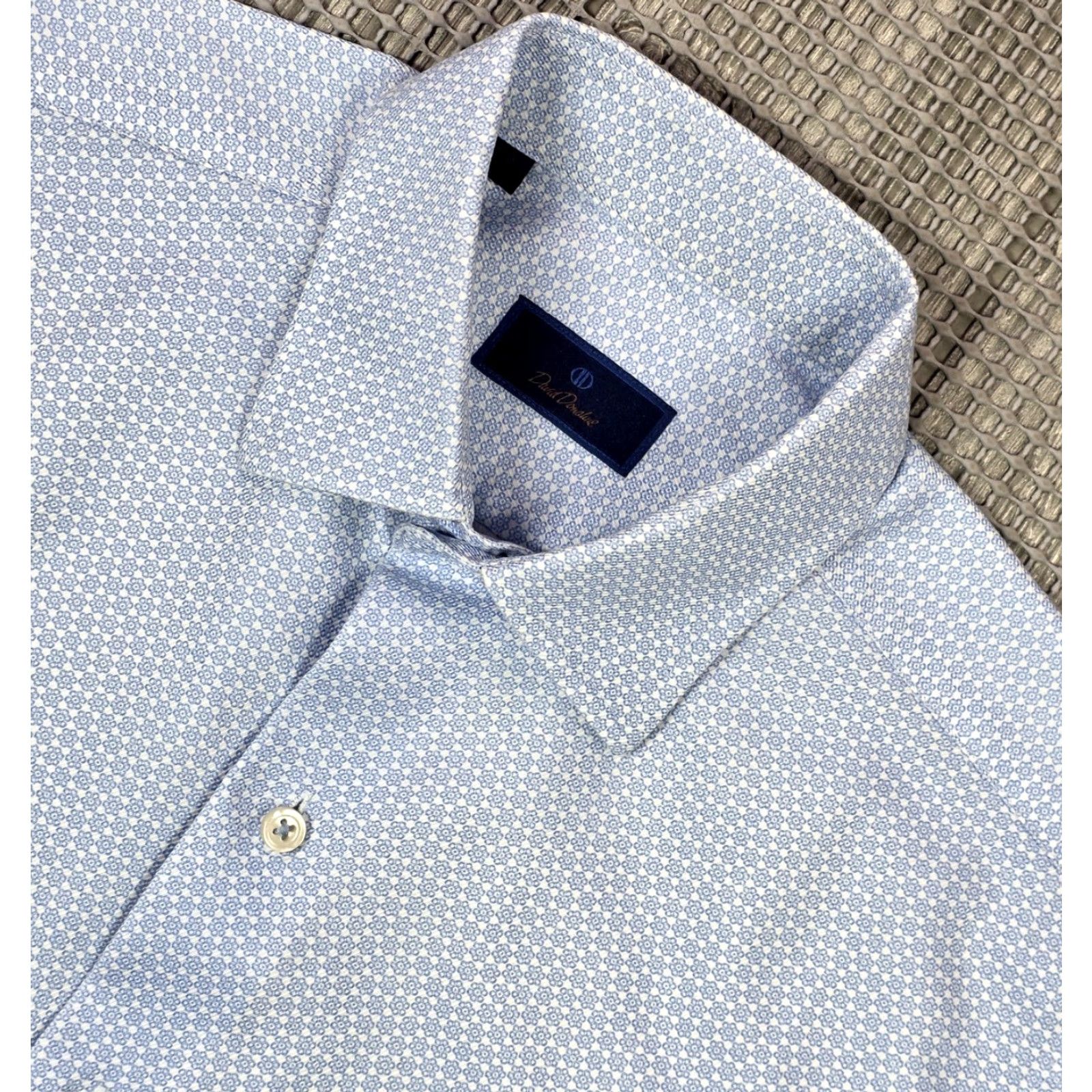 David Donahue David Donahue Blue Geometric Button Up Dress Shirt Long Sleeve Mens M Cotton Size 40R - 7 Thumbnail
