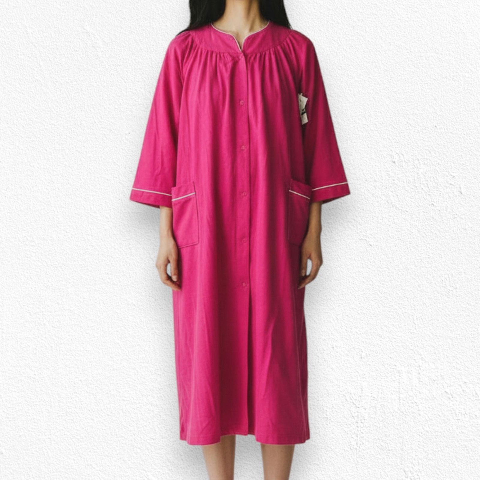 Vintage Vintage Pink Housecoat Robe 80s Plus Size 20W Size ONE SIZE - 3 Thumbnail