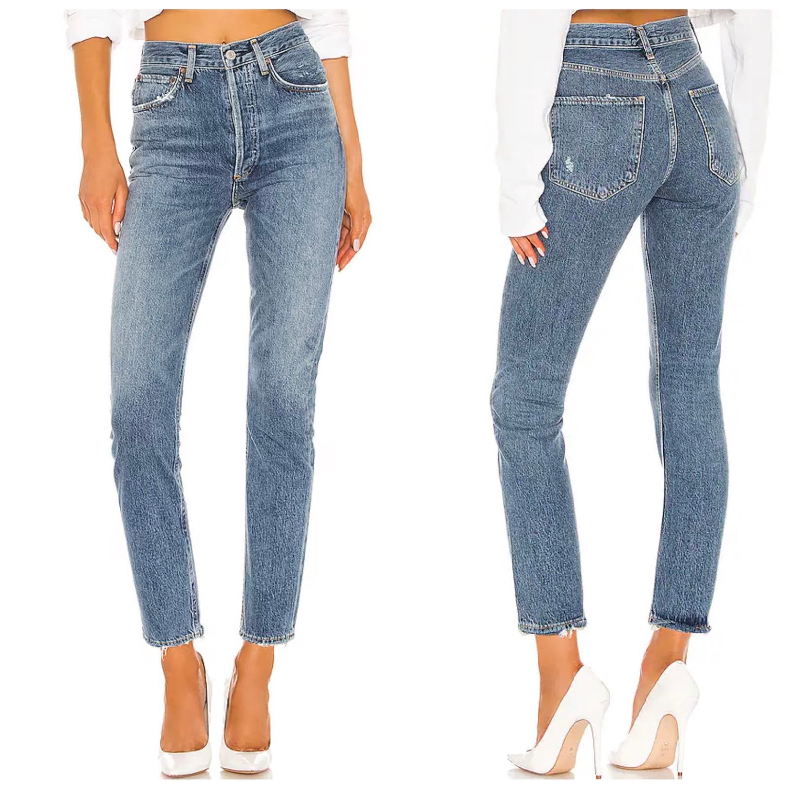 image of Agolde Riley High Rise Straight Crop Jean Frequency in Blue, Women's (Size 24)