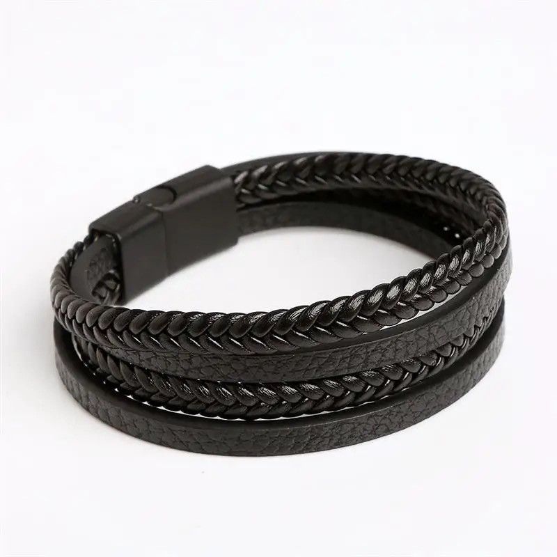 Jewelry × Vintage Leather Bracelet Stainless Steel Hand-woven Multi-layer Size ONE SIZE - 1 Thumbnail