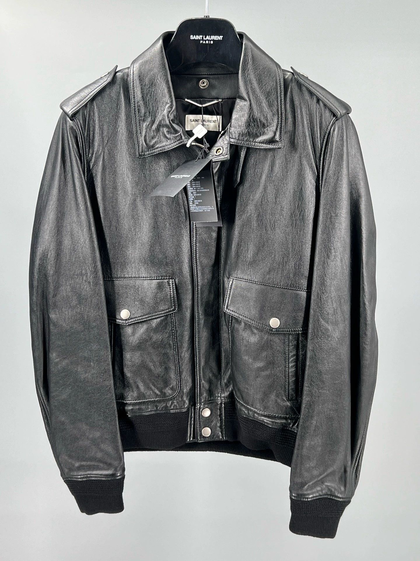 Yves Saint Laurent YSL Black Shearling Leather Jacket for Men Size US M / EU 48-50 / 2 - 2 Thumbnail
