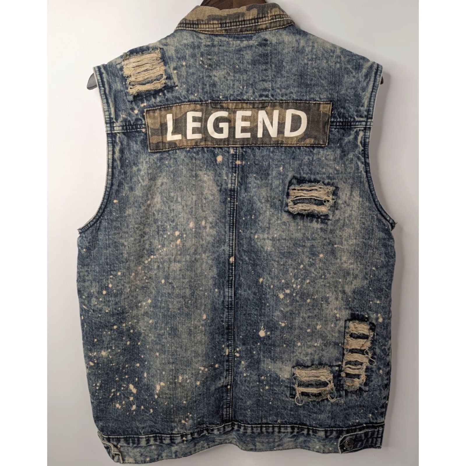 Vintage S2 Legend Vest Size L Denim Blue Distressed Biker Moto Grunge Trucker Rockabilly Men VEST Size US 33 - 2 Thumbnail