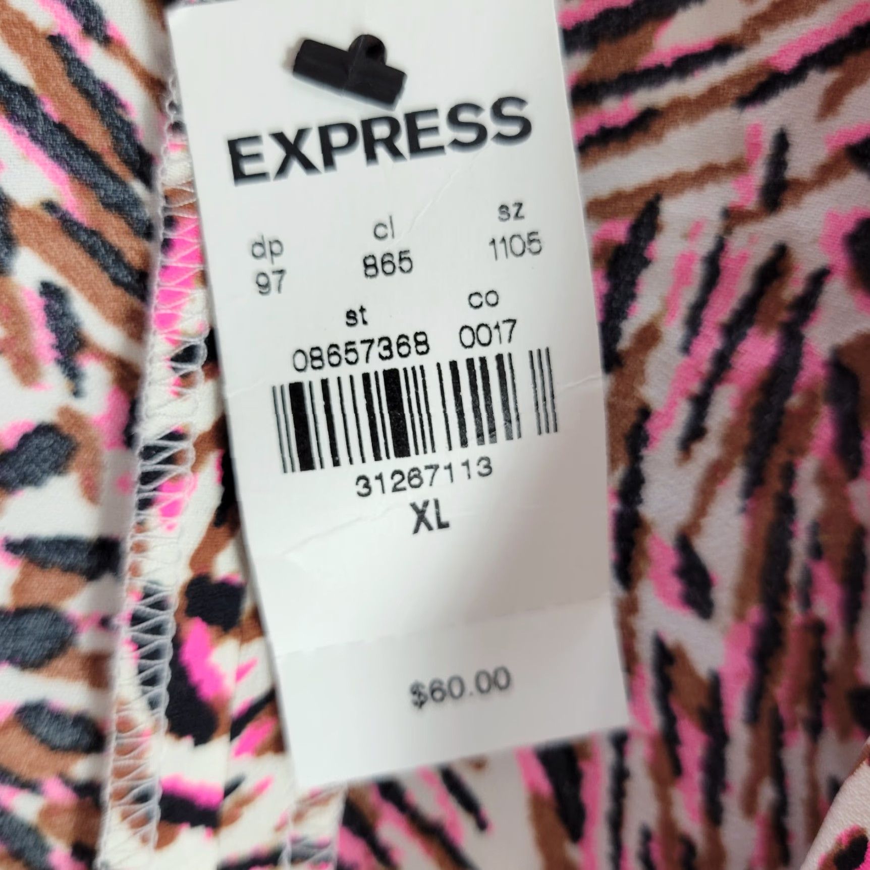 Express Express Blouse Shirt Puff Sleeve Cross Front XL White Pink Brown Abstract Women's Shirt Size XL / US 12-14 / IT 48-50 - 6 Thumbnail
