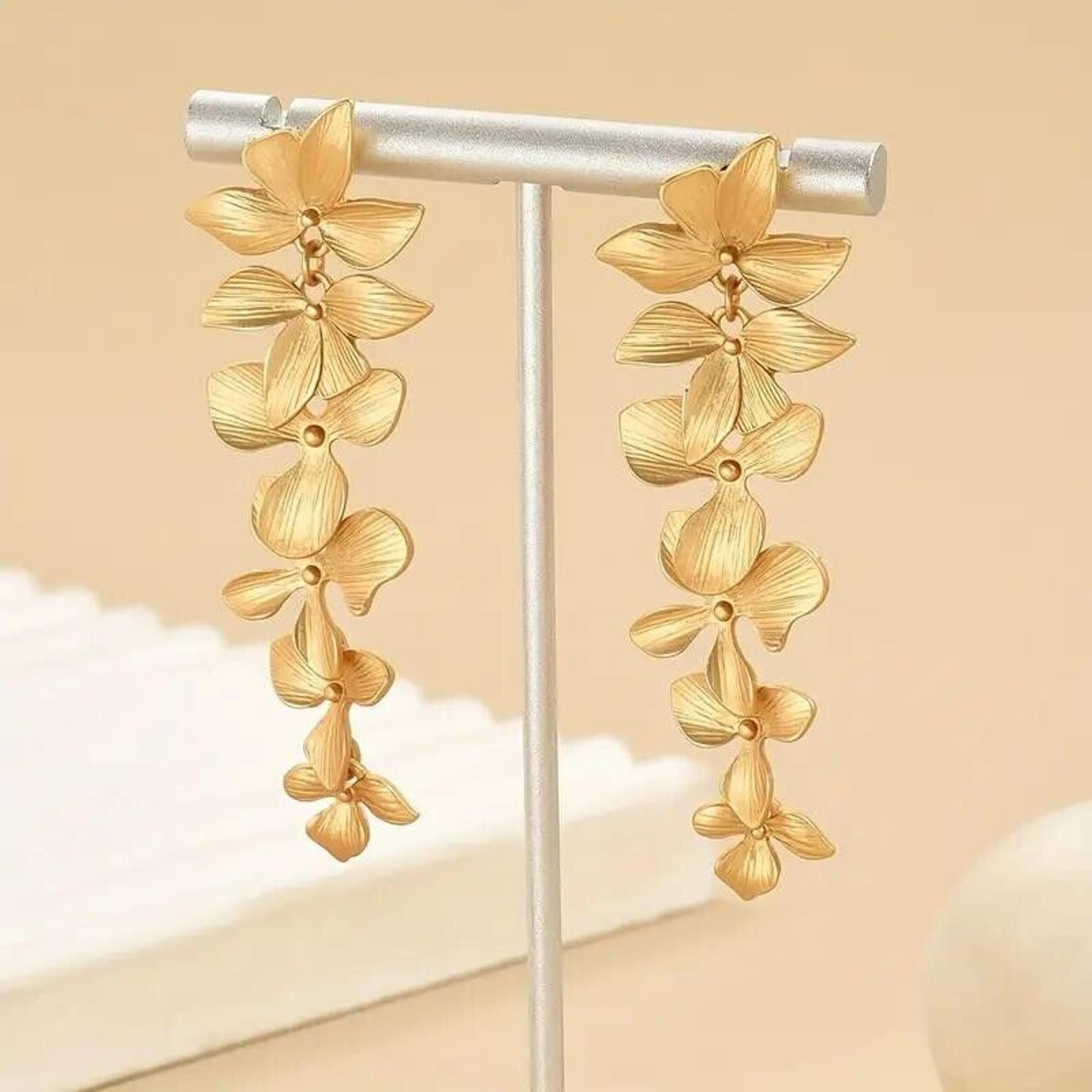 Other Elegant Golden Lilac Flower Earrings • 2-1/4" Drop • Pierced Size ONE SIZE - 2 Thumbnail