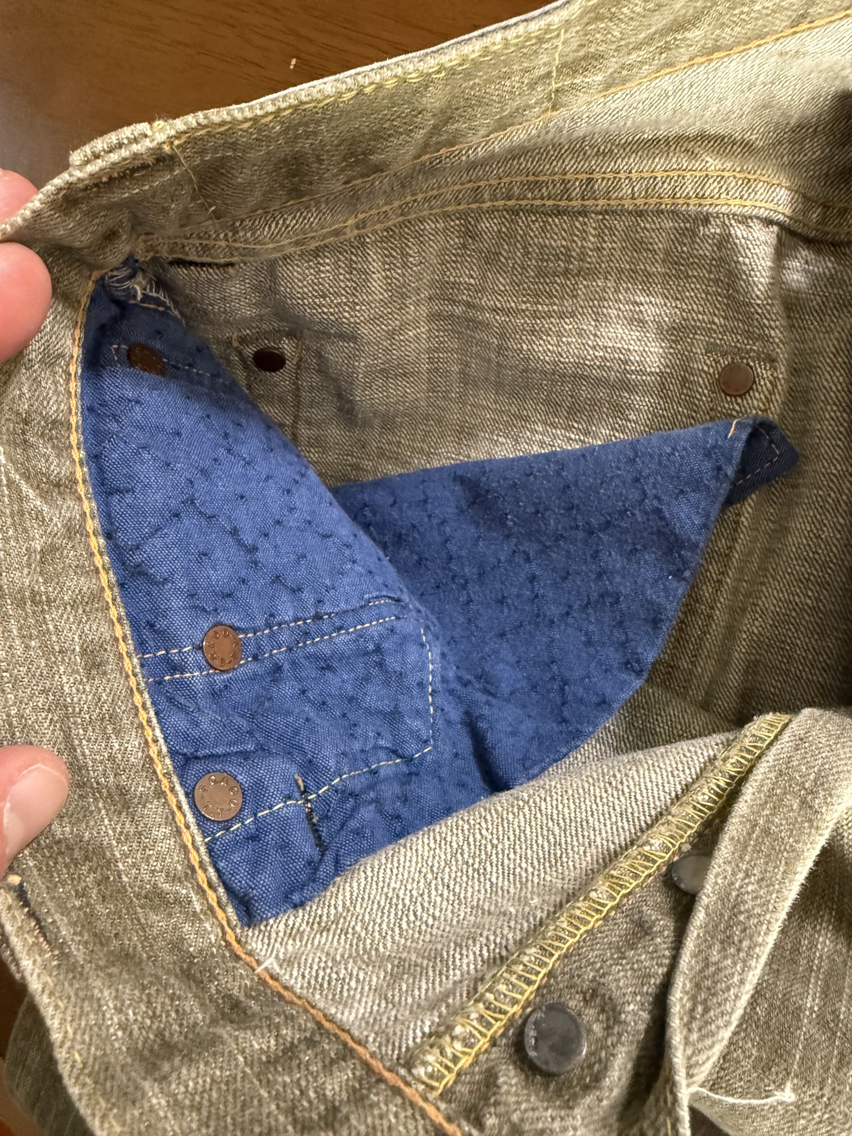 Sugar Cane Rare Sugar Cane Okinawa Kakishibu Dye - Grey/Green Selvedge Size US 30 / EU 46 - 7 Thumbnail