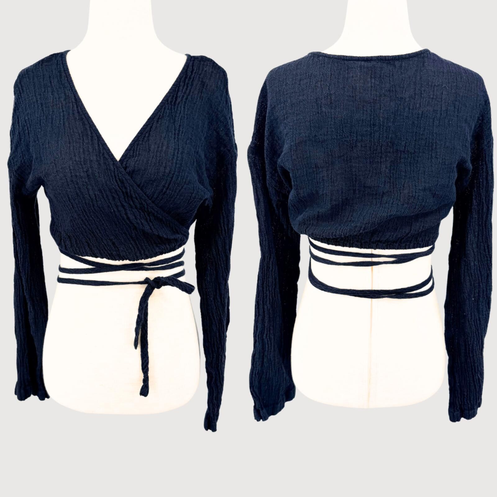 Free People Free People Linen Blend Wrap Crop Top Black S Size S / US 4 / IT 40 - 1 Thumbnail