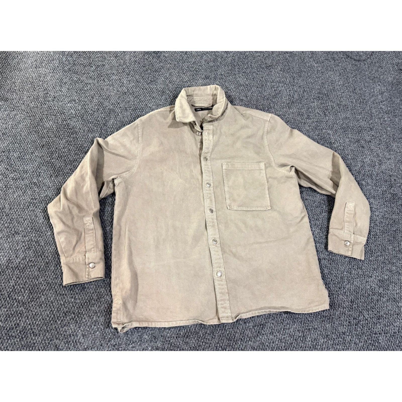Zara Zara Button-Up Shirt Mens M Beige Denim Shacket Casual Lightweight Regular Pockets Collar Button-Front Size US M / EU 48-50 / 2 - 4 Thumbnail