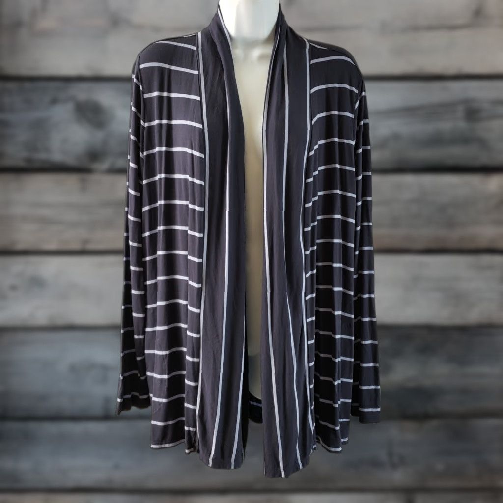 Vintage VINTAGE LOGO by Lori Goldstein Womens Cardigan Sz Large Blue Stripe Open Front Rayon Size L / US 10 / IT 46 - 1 Thumbnail