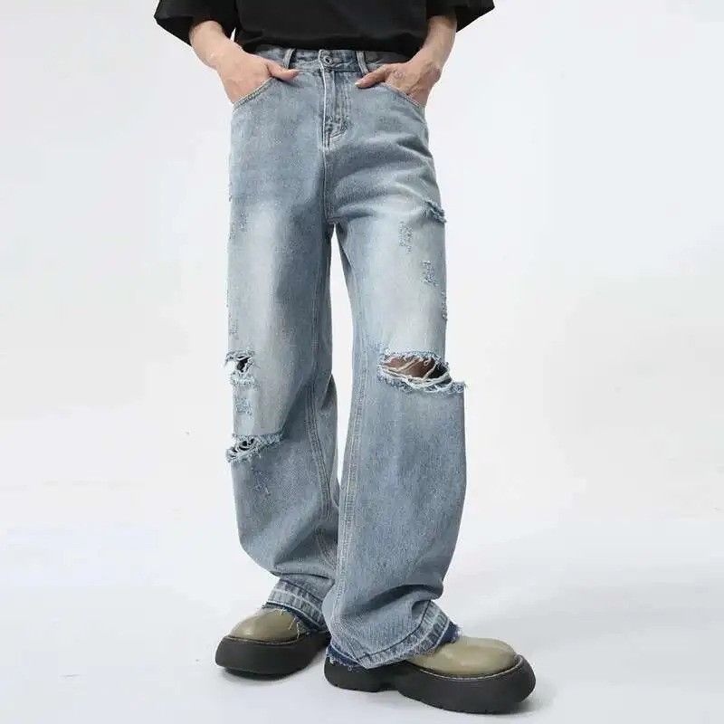 Jean Vintage Trendy Worn-Out Wide Leg Jeans Size US 32 / EU 48 - 1 Thumbnail