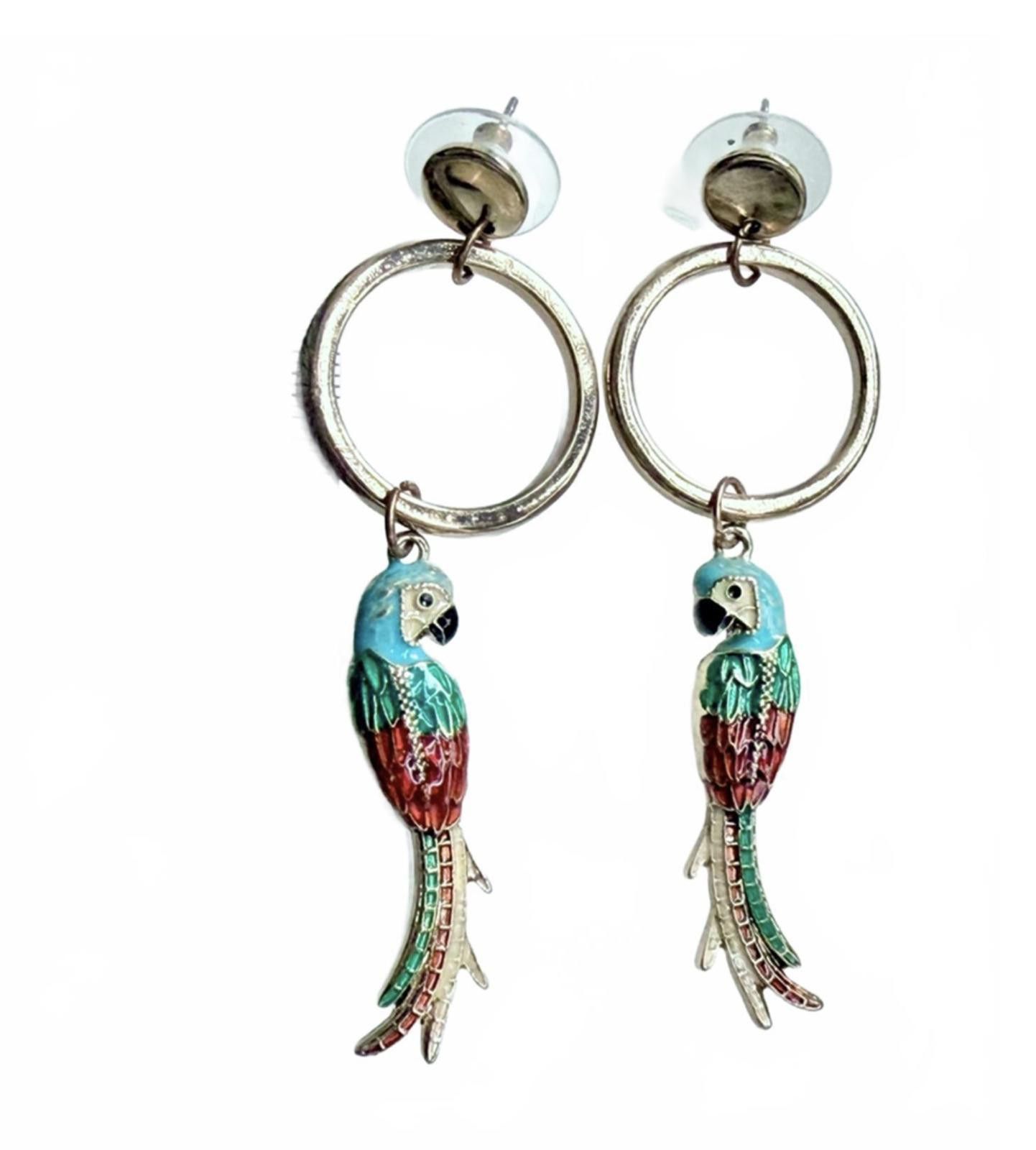 Other VTG Colorful Enamel Parrot Drop Earrings Gold Tone Hoops Size ONE SIZE - 6 Thumbnail