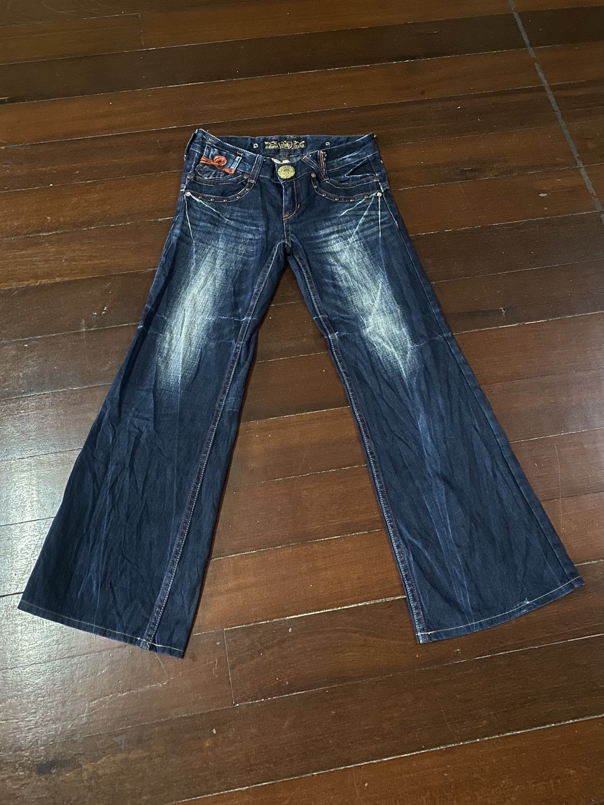 FIRE 🔥 RIOBERA DENIM FLARE JEANS LOW RISE EMBROIDERED STUDD