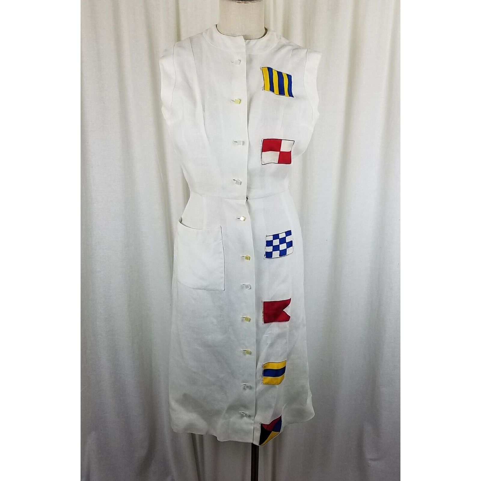 Vintage Mid Century Nautical Flags Button Shirt Coat Dress