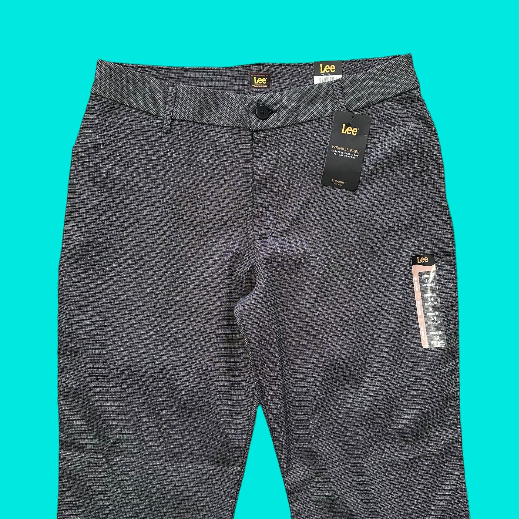 Lee Lee Pants Womens 14 33x31 Straight Mid Rise Wrinkle Free Plaid Black Stretch Pants Size 24" / US 00 / IT 34 - 1 Thumbnail