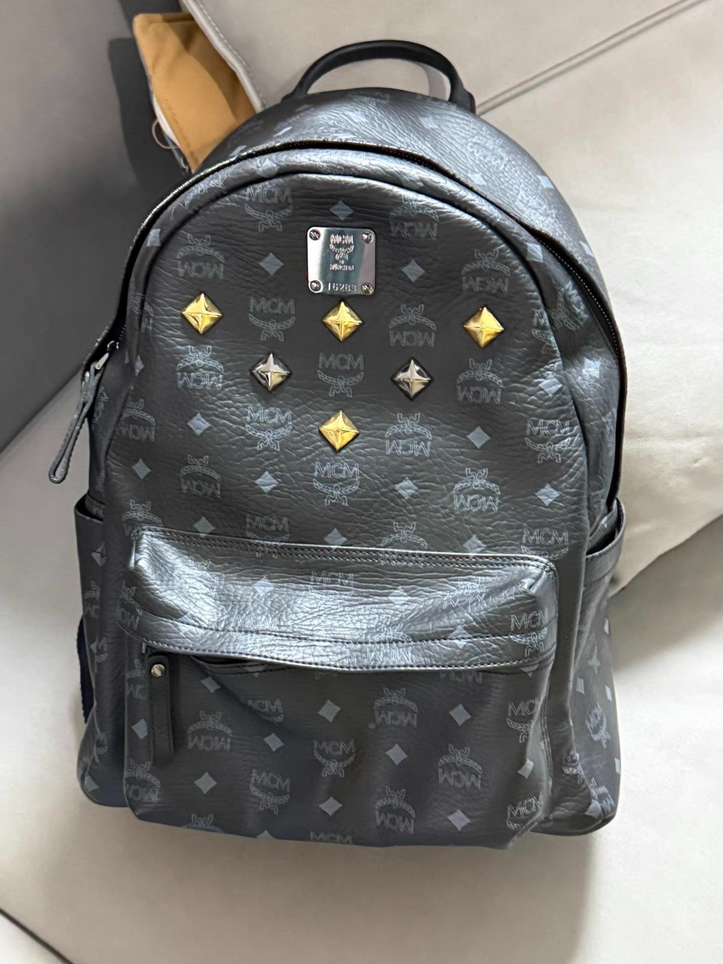 MCM Genuine MCM Studded Monogram Backpack Ｑ20 Size ONE SIZE - 1 Thumbnail