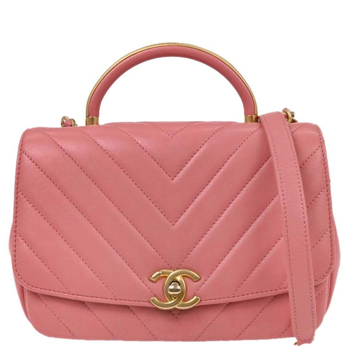 Chanel Chanel CC Metal Top Handle Flap Bag Chevron Calfskin Size ONE SIZE - 1 Thumbnail