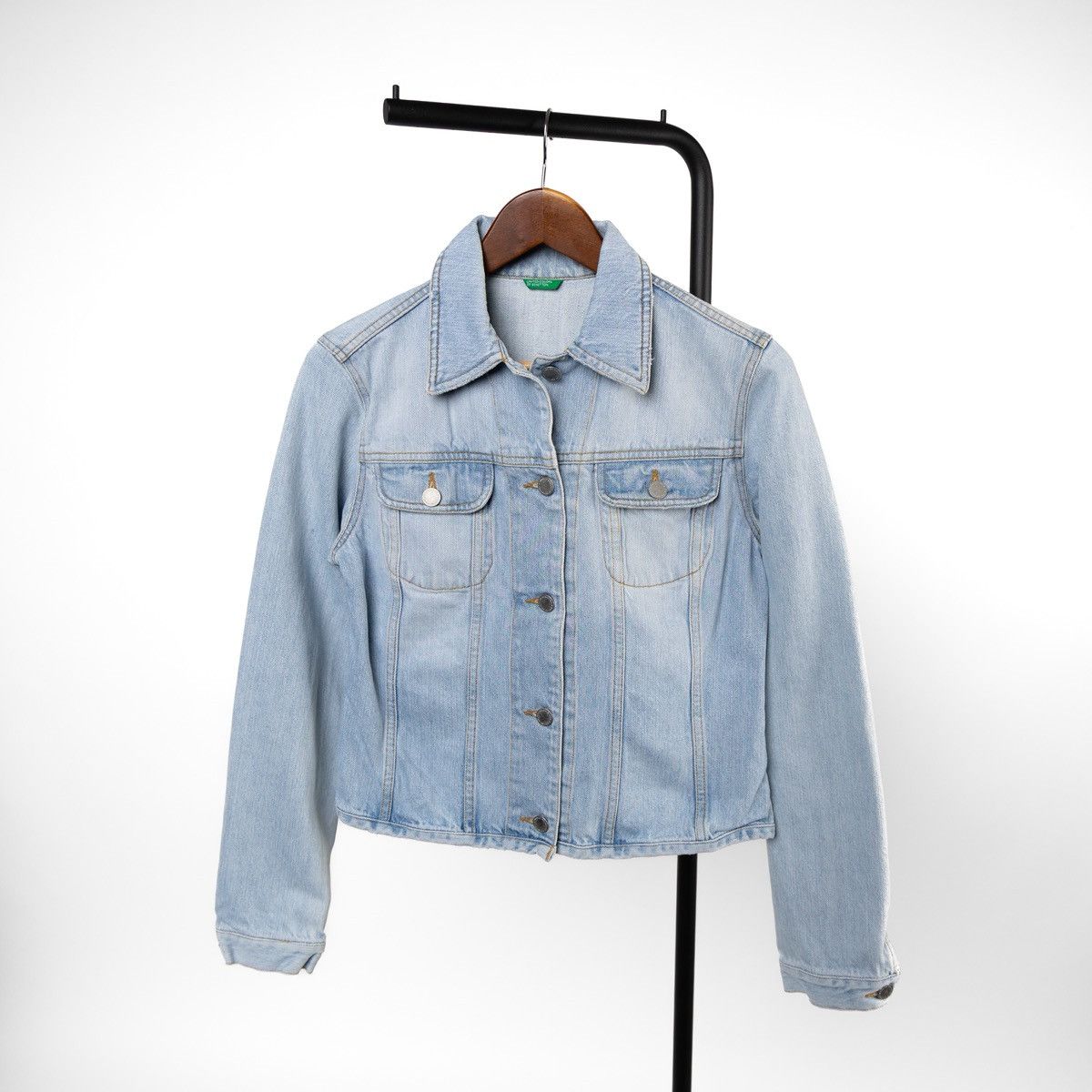 United Colors Of Benetton Benetton Womens Denim Jacket Light Blue Button Up Casual Size S / US 4 / IT 40 - 1 Thumbnail