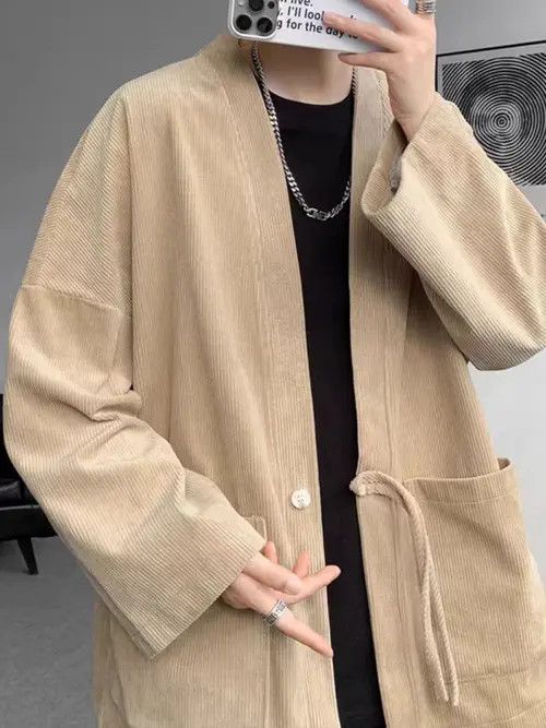 VIBE Brown patchwork corduroy kimono cardigan jacket Size US L / EU 52-54 / 3 - 5 Thumbnail