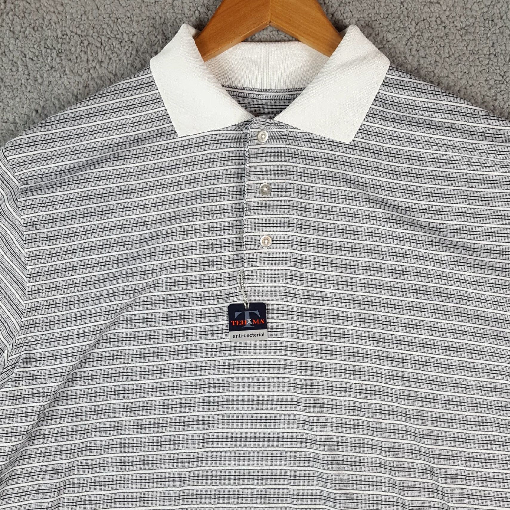 Vintage VINTAGE Tehama Breathable Striped Polo Shirt Men's L Gray Cotton Button Collared Polo Golf Shirt Size US L / EU 52-54 / 3 - 2 Thumbnail